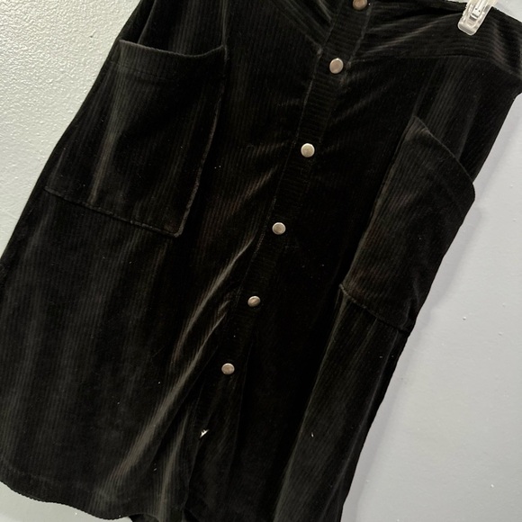 70s Black Velvet Button Mid-length Skirt Stretch with pockets size XL Vintage - Picture 6 of 8